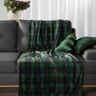 Koc 150x200 cm zielono, czarny z motywem kraty STAR