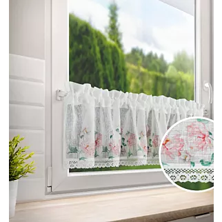 Zazdrostka biało, różowa z etaminy w stylu prowansalskim z koronką 150x30 cm tunel ASTEJA