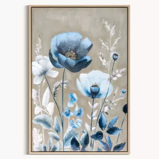 Obraz niebiesko, beżowy nadruk na płótnie w kwiaty 60x90 cm