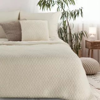 Koc 130x160 cm kremowy z widocznym plecionym splotem KAYLA