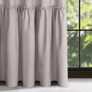 Zasłona pudrowo różowa z falbaną z tkaniny o płóciennym splocie 140x240 cm taśma - LENA