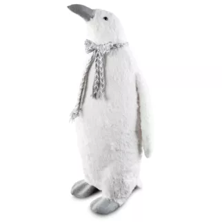 Urocza duża figurka świąteczna PINGWIN w plecionym szaliku z lśniącymi drobinkami