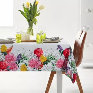 Obrus naturalno, czerwony 140x220 cm SUMMER 3 z nadrukowanym motywem kwitnących kwiatów