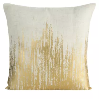 Poszewka na poduszkę 45x45 cm z dodatkiem lnu naturalno, złota z błyszczącym nadrukiem IMANI