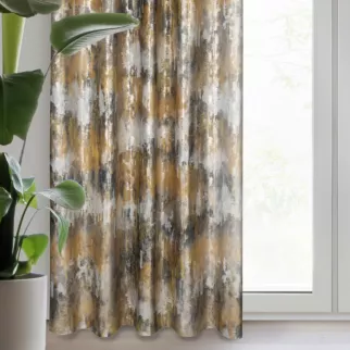 Zasłona musztardowo, srebrna zdobiona metalicznym nadrukiem z welwetu 140x270 cm taśma - TINA