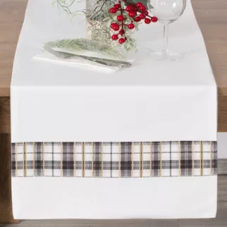 Bieżnik na stół biały 40x140 cm welwetowy ANGEL z motywem kraty