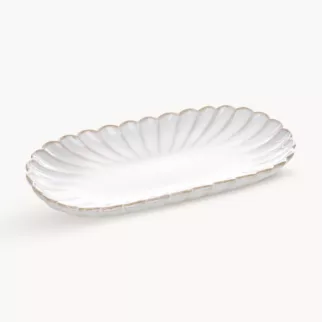 Patera ceramiczna dekoracyjna kremowo-beżowa z przecieranym wzorem w stylu eko 23x12x3 cm AVRIL