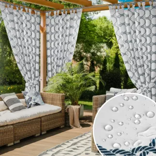 Zasłona biało, granatowa z wodoodpornej tkaniny idealna do ogrodu i na taras 155x200 cm szelki/rzep - GARDEN