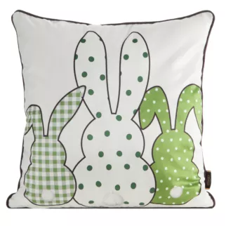 Poszewka na poduszkę 45x45 cm welwetowa zielono, biała z nadrukiem króliczków WIOSNA 4