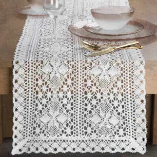 Bieżnik na stół 40x180 cm biały ażurowy MARY w stylu boho