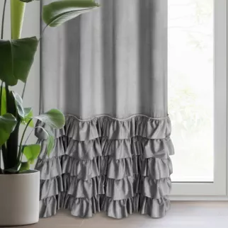 Zasłona welwetowa srebrna zdobiona falbanami i lśniącymi akcentami 140x250 cm przelotka - CARLI