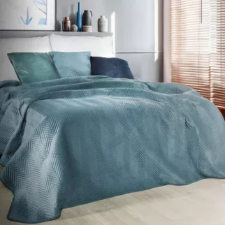 Narzuta welwetowa niebieska 230x260 cm pikowana w jodełkę metodą hot press SOFIA Eurofirany Premium