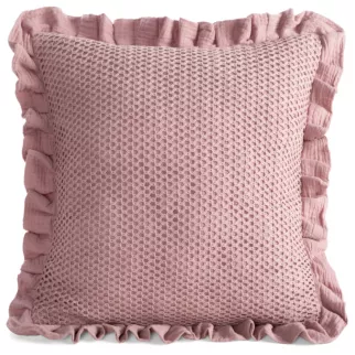 Poszewka na poduszkę 45x45 cm muślinowa z siateczką oraz ozdobną falbanką na brzegach pudrowa MUŚLIN 2