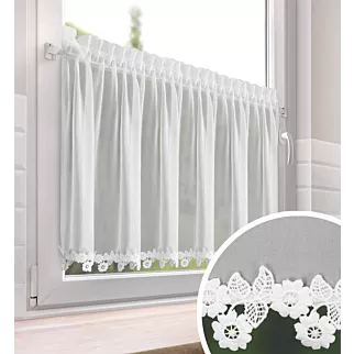 Zazdrostka biała z szyfonu zdobiona haftowaną aplikacją 60x150 cm taśma - LILI