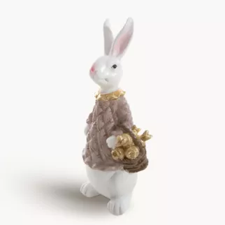 Wielkanocna figurka dekoracyjna zajączek w sweterku biało, beżowej kolorystyce