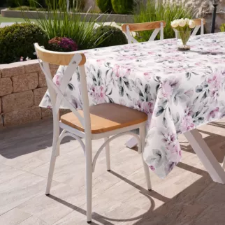 Obrus biało, różowy 140x220 cm wodoodporny GARDEN na taras oraz balkon