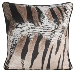 Poszewka na poduszkę 45x45 cm welwetowa brązowo, czarna z designerskim nadrukiem i wypustką na brzegach EVA 21 B Eva Minge