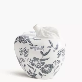 Figurka dekoracyjna biało, granatowa zdobiona roślinnym motywem 13x9x13 cm VIVIAN