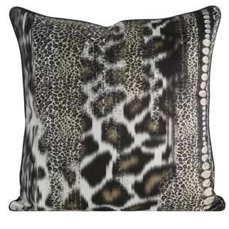 Poszewka na poduszkę 60x60 cm  welwetowa czarno, beżowa z designerskim nadrukiem i wypustką na brzegach EVA 22 A Eva Minge