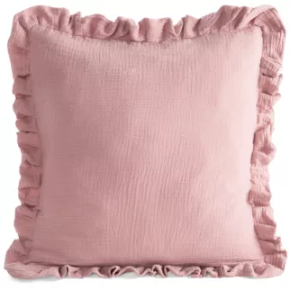 Poszewka na poduszkę 45x45 cm muślinowa z ozdobną falbanką na brzegach pudrowa MUŚLIN 1