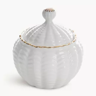 Pojemnik ceramiczny dekoracyjny kremowo-złoty z wypukłym wzorem średnica 10x11 cm GAIA