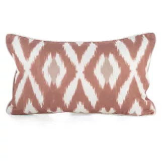 Poszewka na poduszkę 30x50 cm bawełniana z dodatkiem lnu zdobiona geometrycznym nadrukiem ceglasto, kremowa LEN