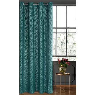 Zasłona welwetowa turkusowa we wzór geometryczny 140x250 przelotka - INGA - Pierre Cardin