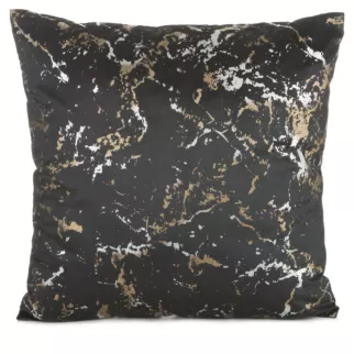 Poszewka na poduszkę 45x45 cm czarna z szenilowej tkaniny z wytłaczanym wzorem roślinnym DORI