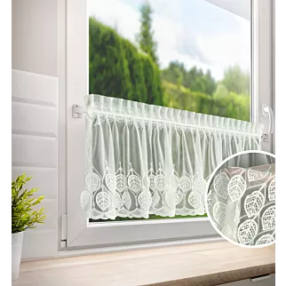 Zazdrostka kremowa z drobnej siateczki zdobiona ażurowym haftem 40x150 cm taśma - NIRA