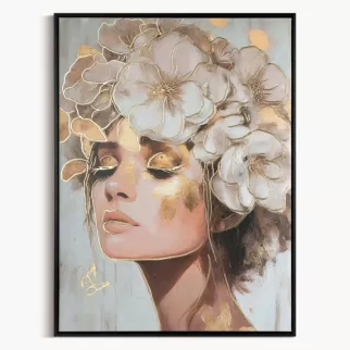 Obraz beżowo, złoty nadruk na płótnie 60x80 cm