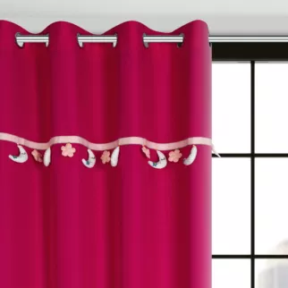 Zasłona amarantowa z aplikacją w księżyce 140x250 cm przelotka - MOON