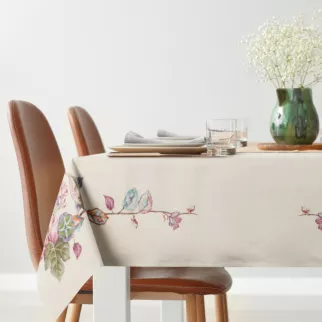 Obrus naturalno, różowy 140x180 cm gobelinowy z motywem kwiatowym