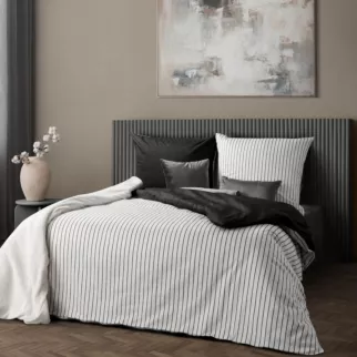 Pościel 140x200 cm komplet 2 częściowy z satyny bawełnianej kolor biało, czarny w paseczki RAYA