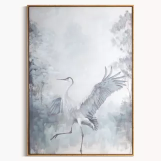 Obraz kremowo, jasnopopielaty ręcznie malowany na płótnie ptak 60x90 cm