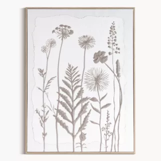 Obraz biały, szarobeżowy nadruk na płótnie subtelnych łąkowych kwiatów 45x60 cm