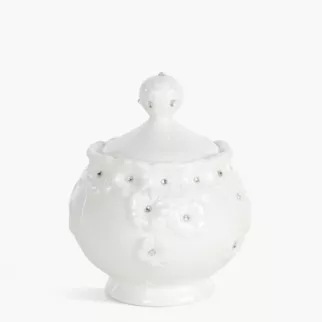 Pojemnik dekoracyjny biały zdobiony w drobne kwiaty z błyszczącym wykończeniem 10x12 cm ELISA