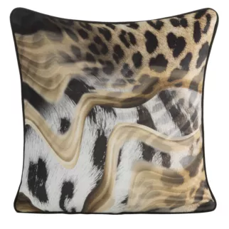 Poszewka na poduszkę 45x45 cm welwetowa czarno, beżowa z designerskim nadrukiem i wypustką na brzegach EVA 22 B Eva Minge