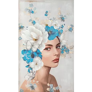 Obraz ROMANCE 3 portret kobiety w nakryciu głowy z kwiatów ręcznie malowany na płótnie w ramie