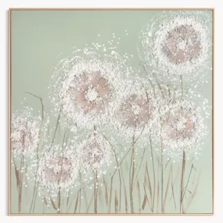 Obraz 3D z dmuchawcami kremowy, jasnozielony ręcznie malowany oprawiony w ramę 102x102 cm cm