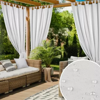 Zasłona biała z wodoodpornej tkaniny idealna do ogrodu i na taras 155x200 cm szelki/rzep - GARDEN