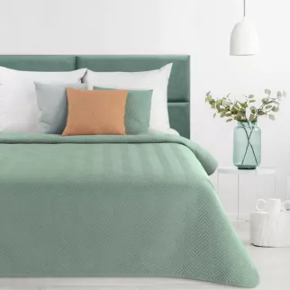 Narzuta z tkaniny o strukturze lnu zielona 200x220 cm pikowana w wzór jodełki LEN 3 Eurofirany Premium