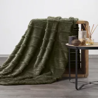 Koc 200x220 cm oliwkowy, typu flano z wzorem 3D NINA