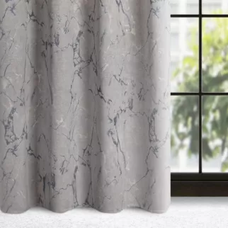 Zasłona beżowo, grafitowa z marmurkowym wzorem, welwetowa 140x250 cm przelotka - WERA