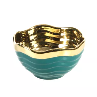 Misa ceramiczna o falującym kształcie turkusowo-złota