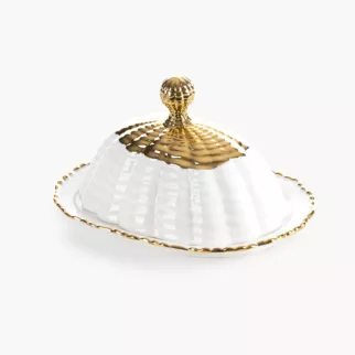 Pojemnik dekoracyjny biało, złoty z dekoracyjnym tłoczeniem 16x11x10 cm ESTER