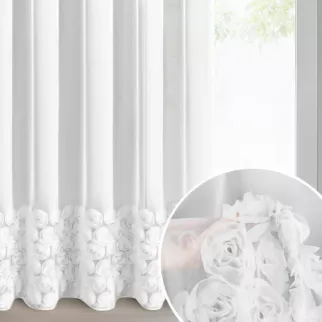 Firana biała z siateczki zdobiona aplikacją 3D w róże 350x270 cm taśma - ROSES3 - Eva Minge
