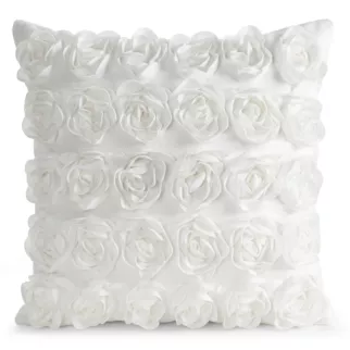 Poszewka na poduszkę 45 x 45 cm z welwetu kolor kremowy zdobiona 3D aplikacją róż ROSES Eva Minge