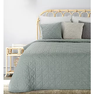 Narzuta o strukturze lnu miętowa 170x210 cm pikowana metodą hot press w geometryczny wzór LEN 2 Eurofirany Premium