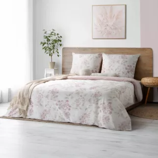 Pościel 140x200 cm komplet 2 częściowy z bawełny kolor pudrowo różowy, beżowy z motywem kwiatów LILA