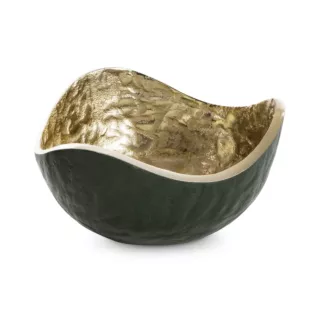 Metalowa misa PEDRO o falujących brzegach zielono-złota